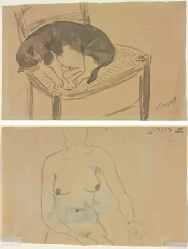 Sleeping Cat (recto) Torso of a Nude Woman (verso), by Jane Poupelet