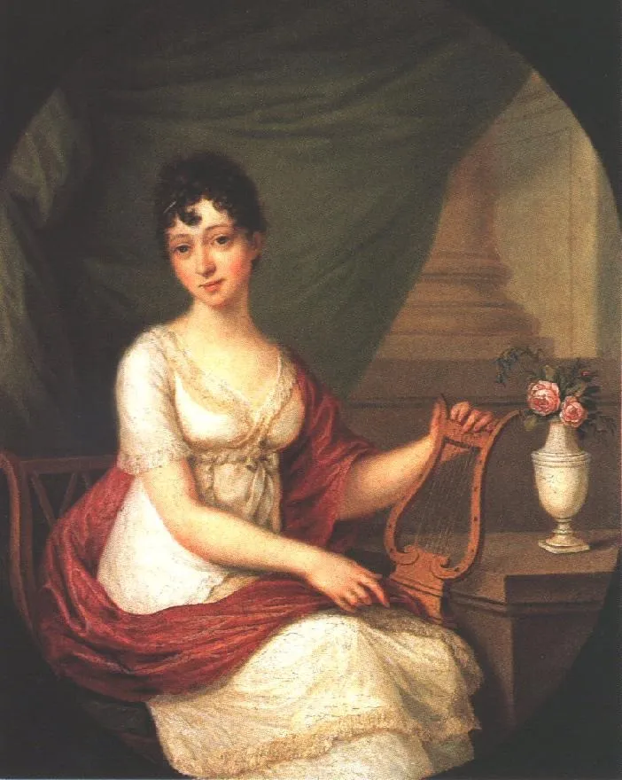 Woman Playing the Lute, by János Donát, oil, 1811