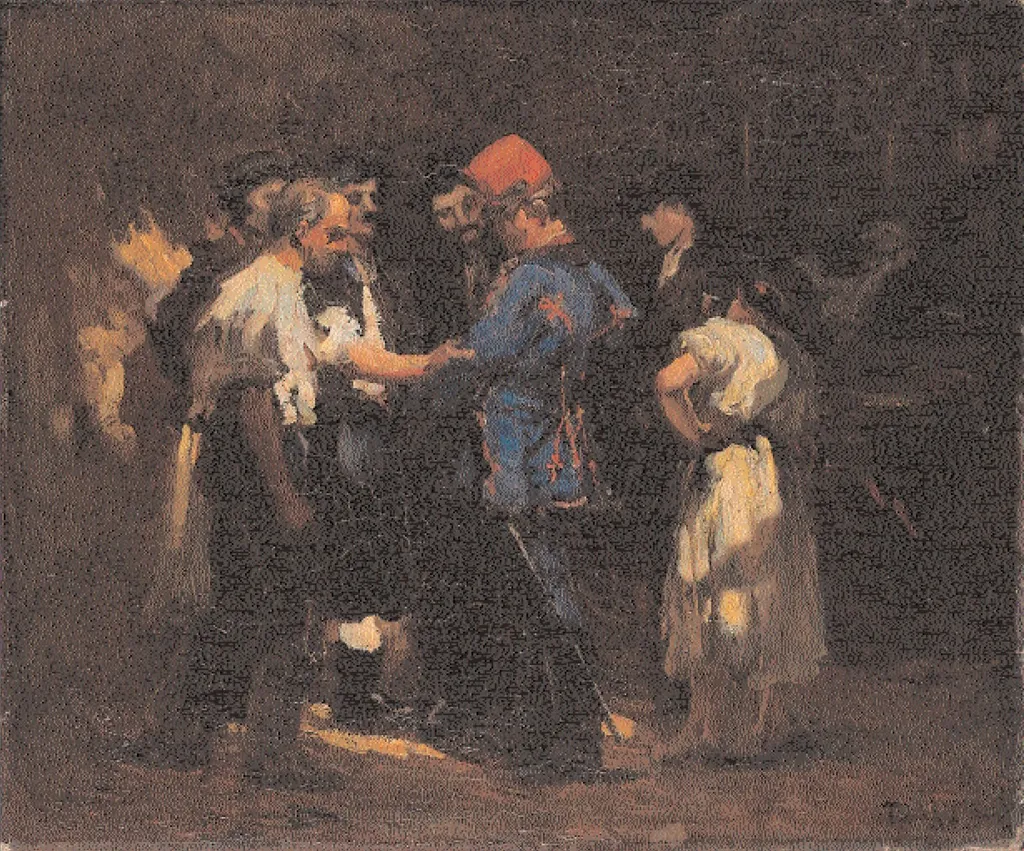 Among Coachmen, by János Thorma, oil, 1902