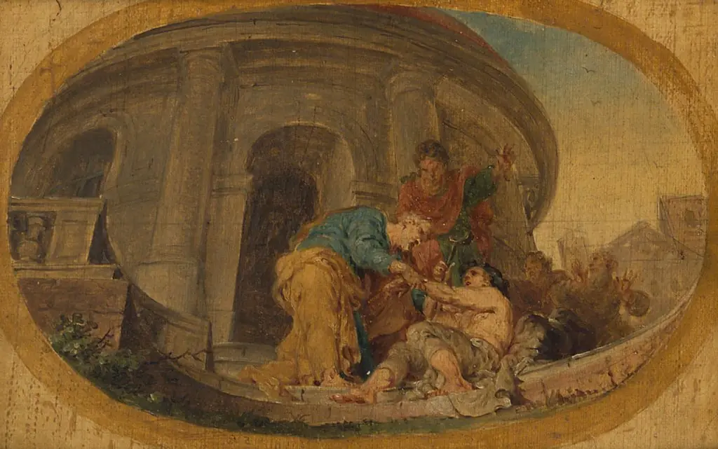 Petrus und Johannes heilen den Lahmgeborenen im Tempel, by Januarius Zick