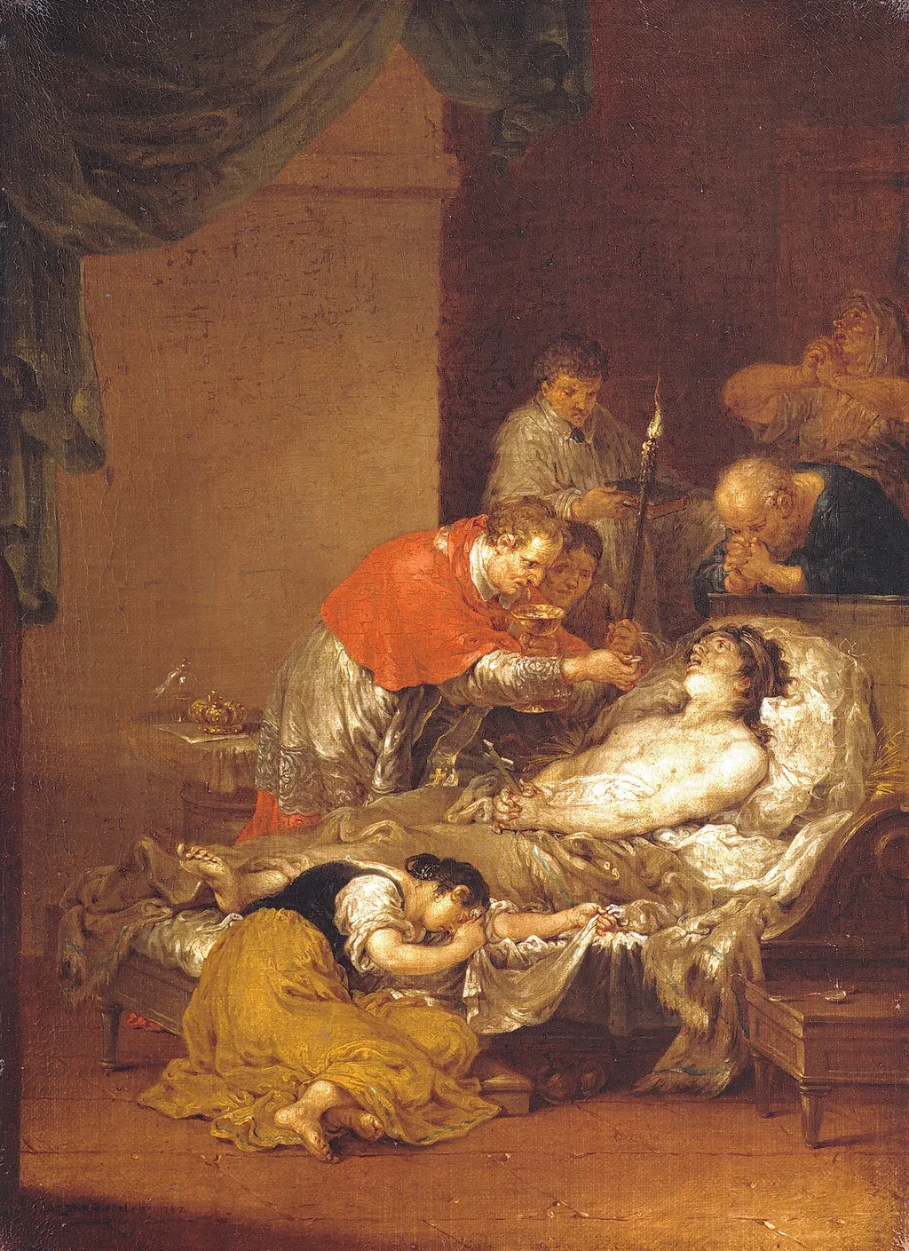 Saint Borromeo hands Supper to a person suffering from the plague, by Januarius Zick, oil, 1794