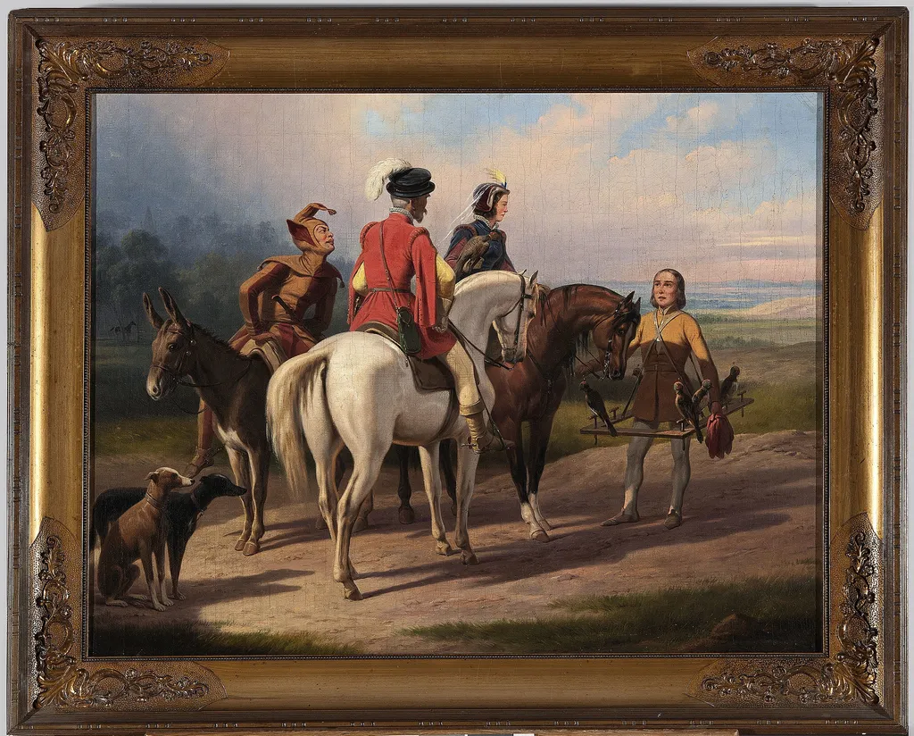 Hunting with falcons, by January Suchodolski, oil, 1849