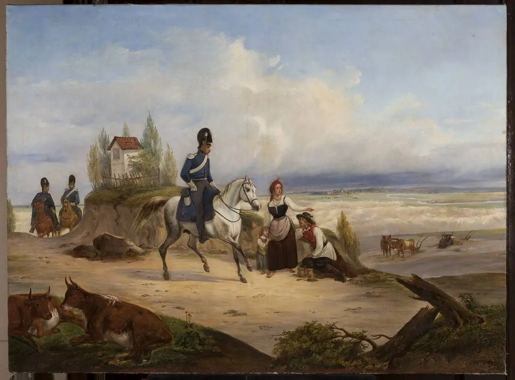 Military patrol and peasants, by January Suchodolski