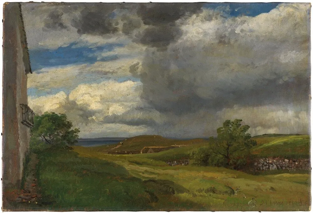 Landscape from Helgenæs with rain clouds, by Janus la Cour, oil, 1826
