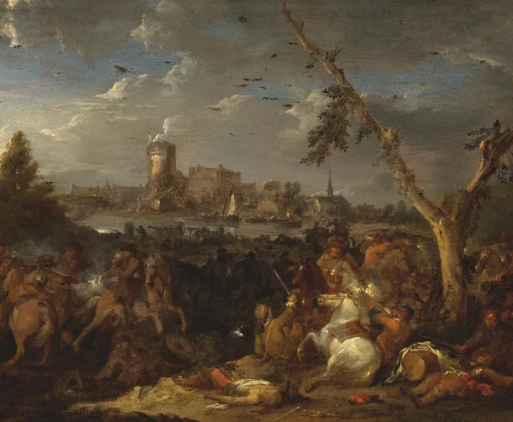 Battle-piece, by Jasper Broers, oil, 1715