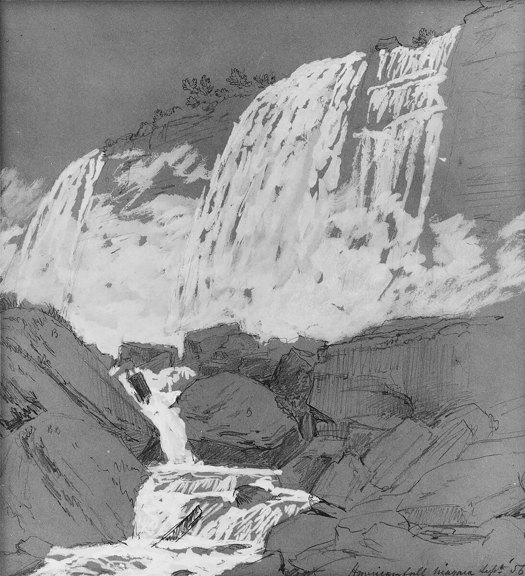 American Falls, Niagara, by Jasper Francis Cropsey, gouache, 1855