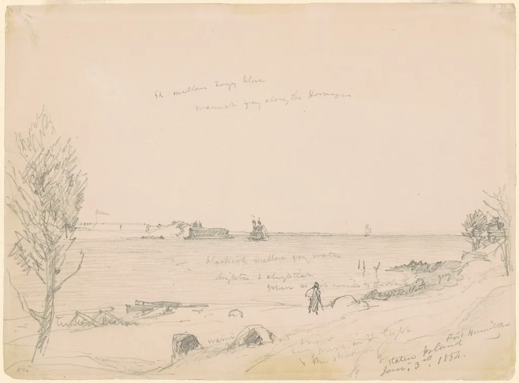 Fort Hamilton, Staten Island, by Jasper Francis Cropsey, graphite, 1854