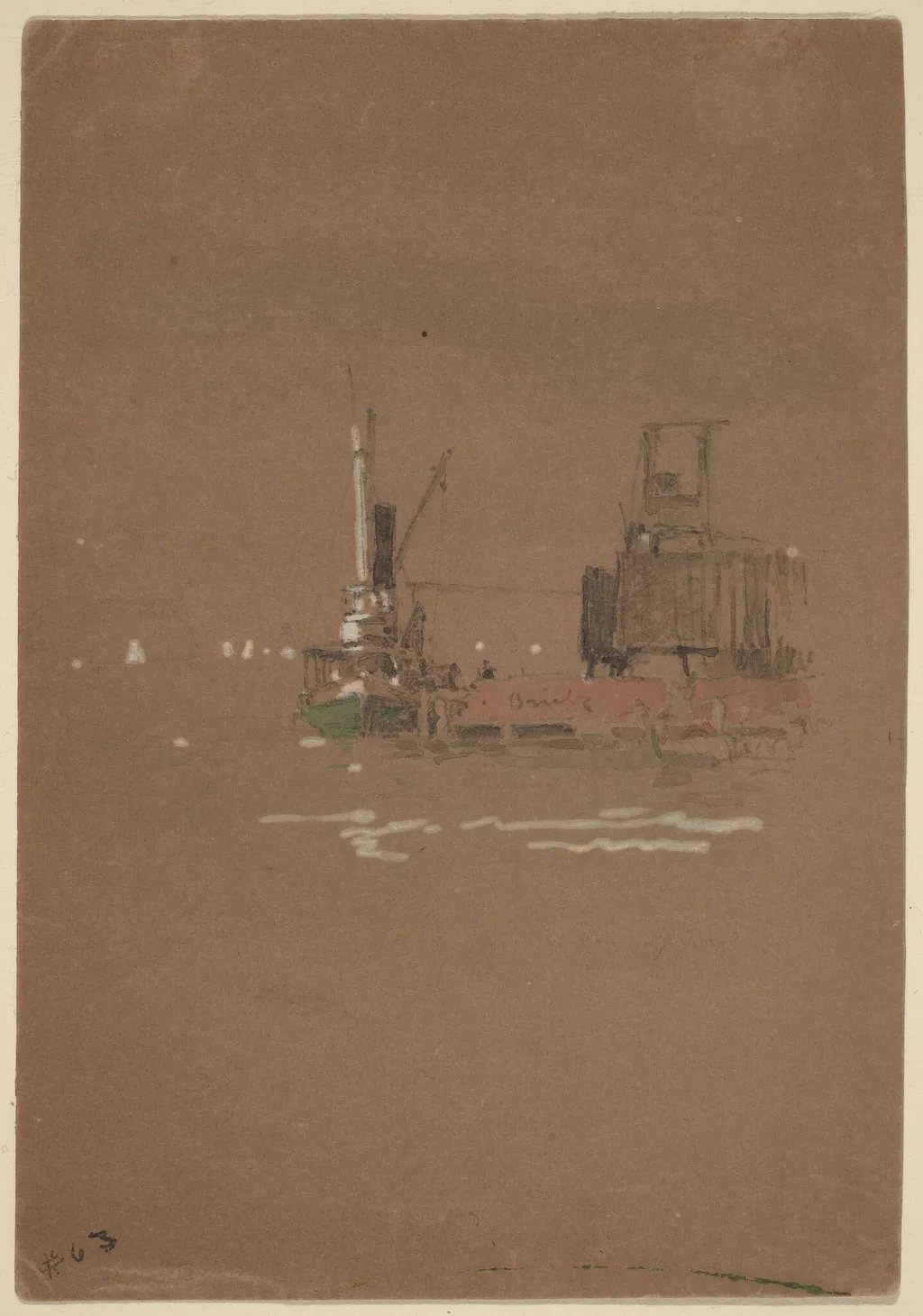 Hudson River Brick Piers, by Jasper Francis Cropsey, graphite, 1886