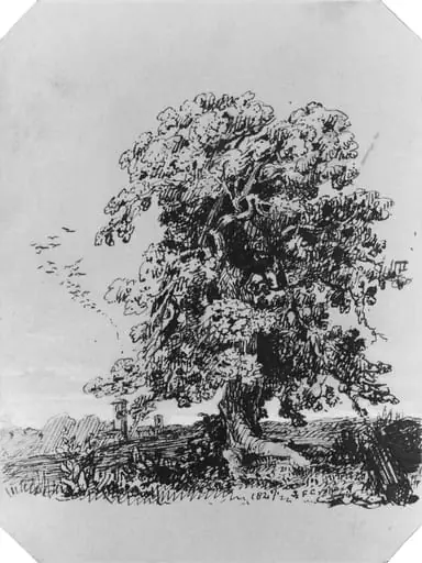 Landscape with Tree and a Village in the Distance (from Cropsey Album), by Jasper Francis Cropsey, 1847