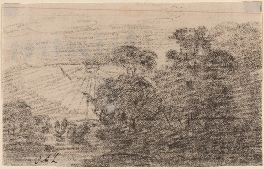 Sunset above a Mountain Lake, by Jean Antoine Linck, chalk, 1830
