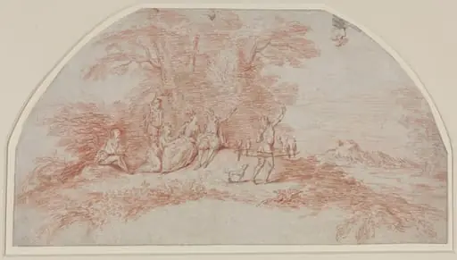 A Fête Galante with Falconers, by Jean Antoine Watteau