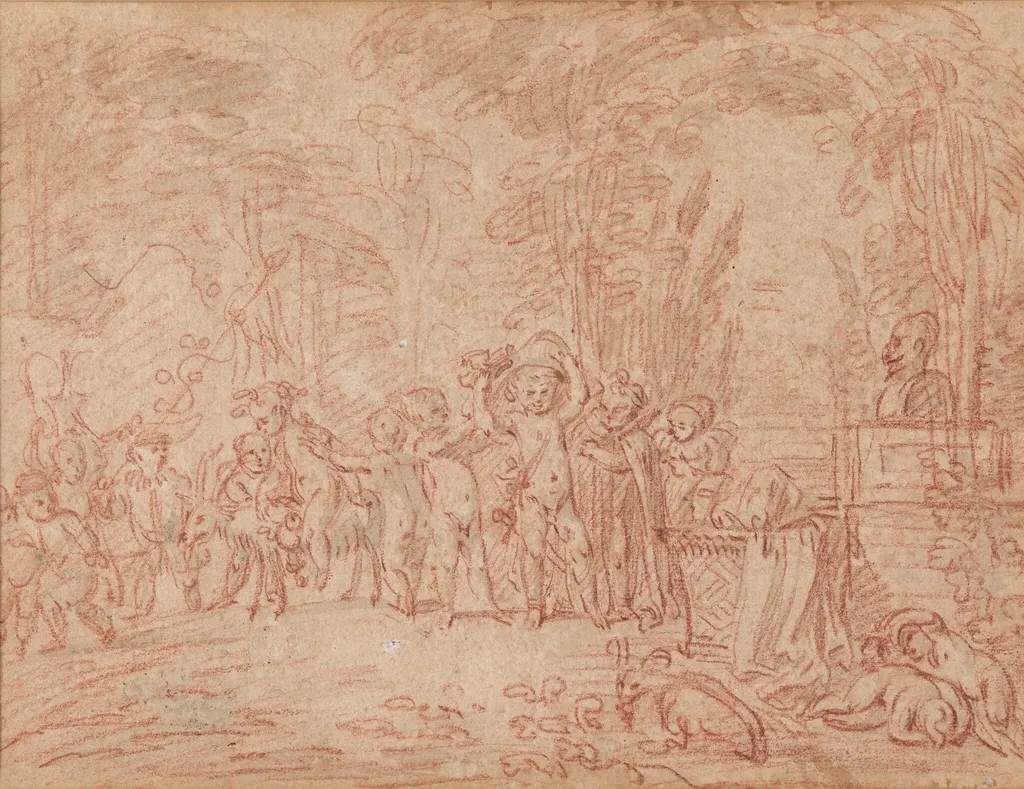 Children Parodying a Triumph of Bacchus, by Jean Antoine Watteau, chalk, 1708