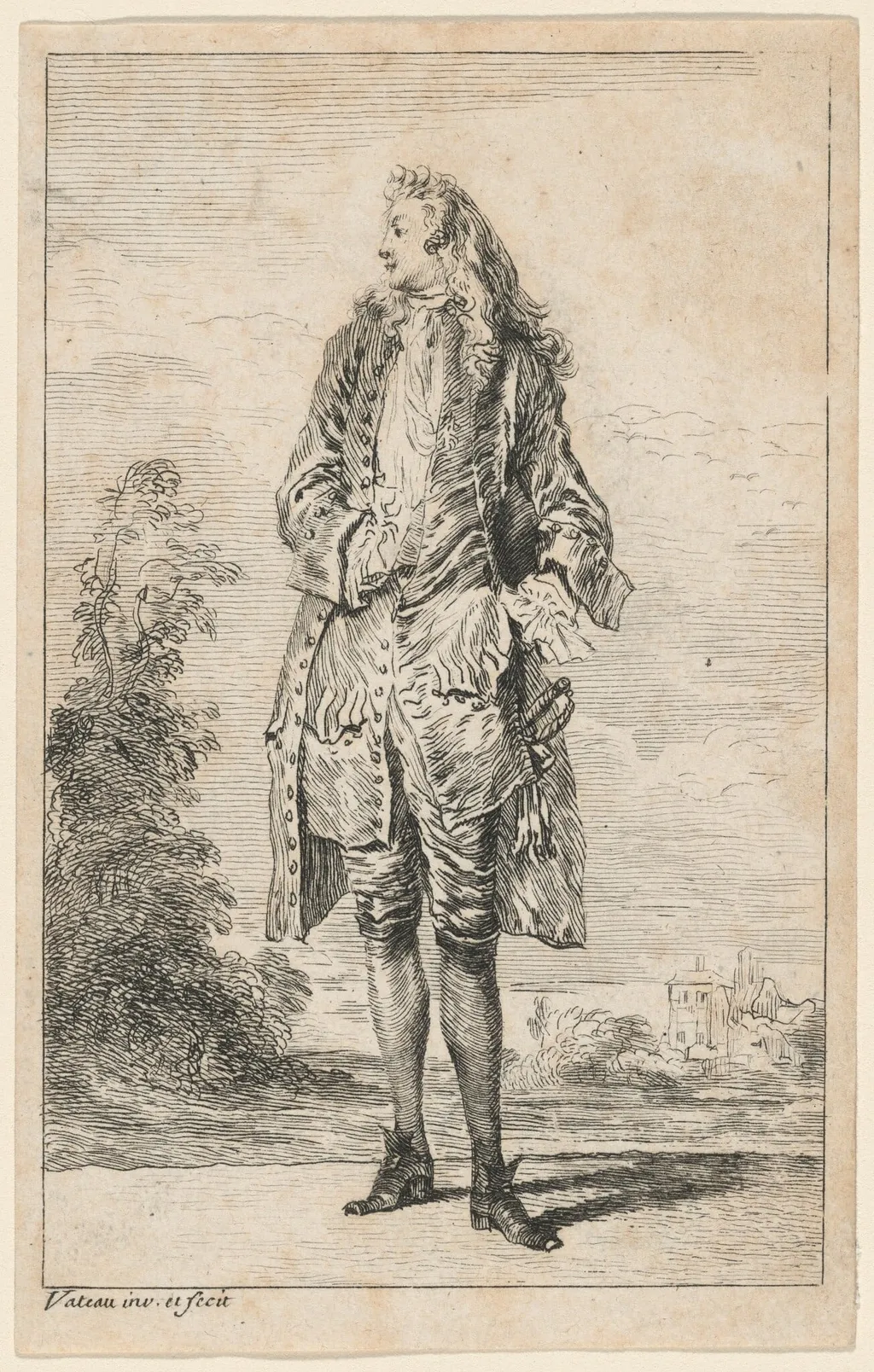Gentleman with Hand in Vest, by Jean Antoine Watteau, ink, 1710