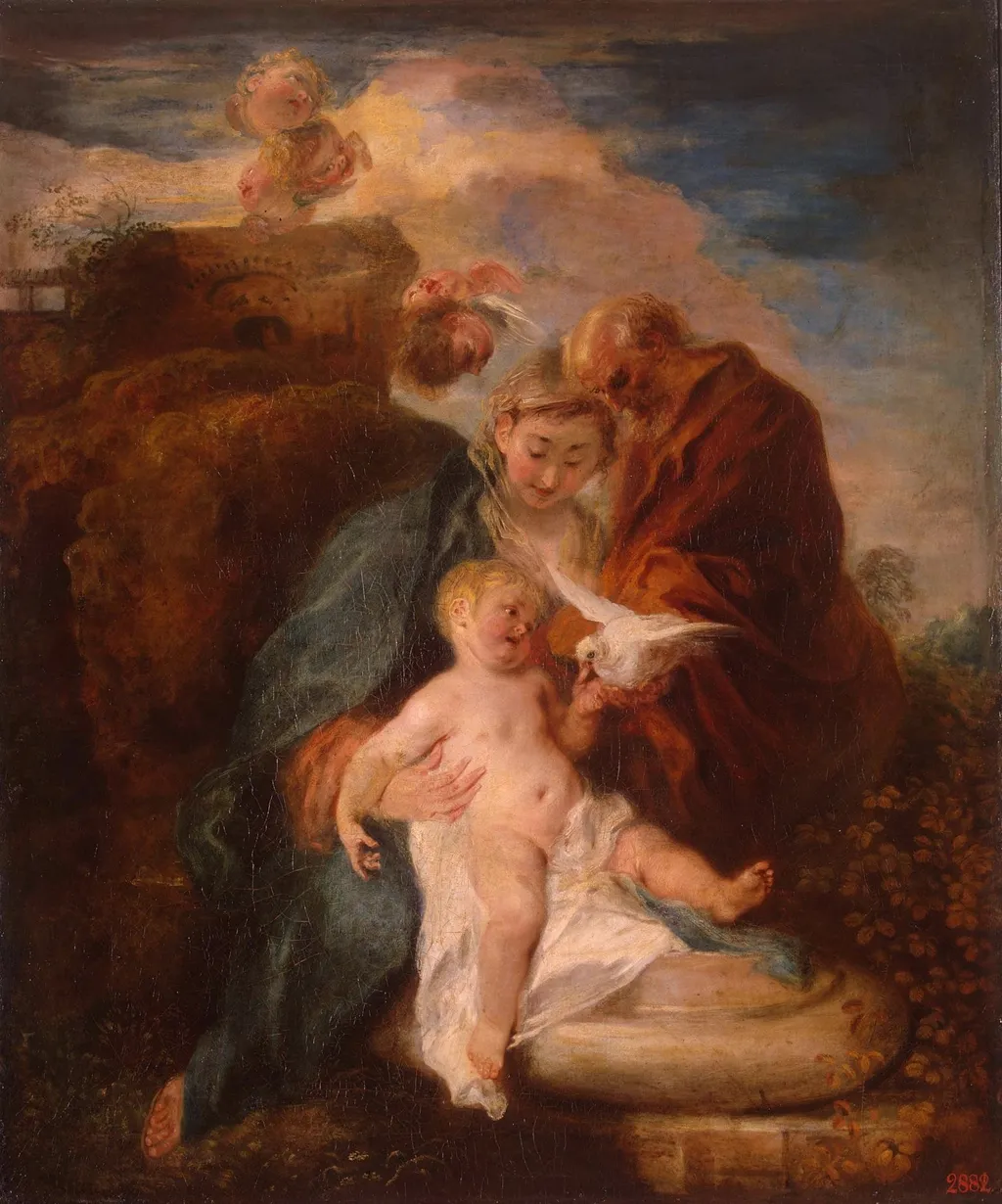 Holy Family, by Jean Antoine Watteau, oil, 1719