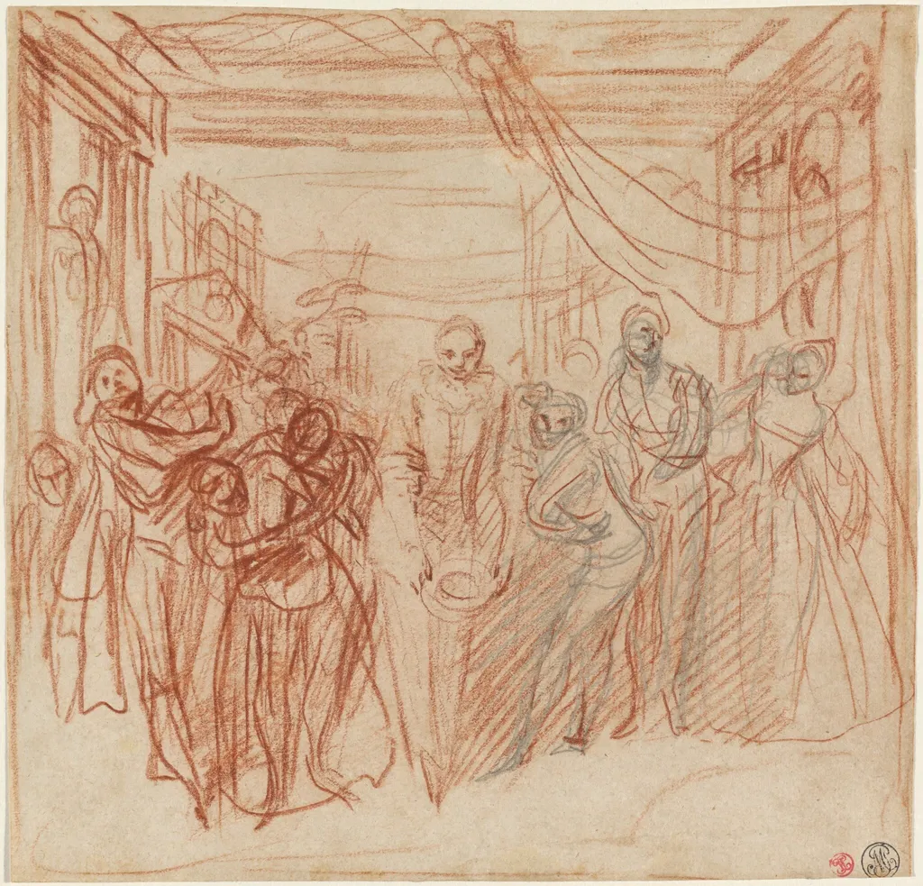 Italian Comedians Taking Their Bows, by Jean Antoine Watteau, graphite, 1718