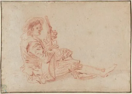 Seated Guitarist [recto], by Jean Antoine Watteau