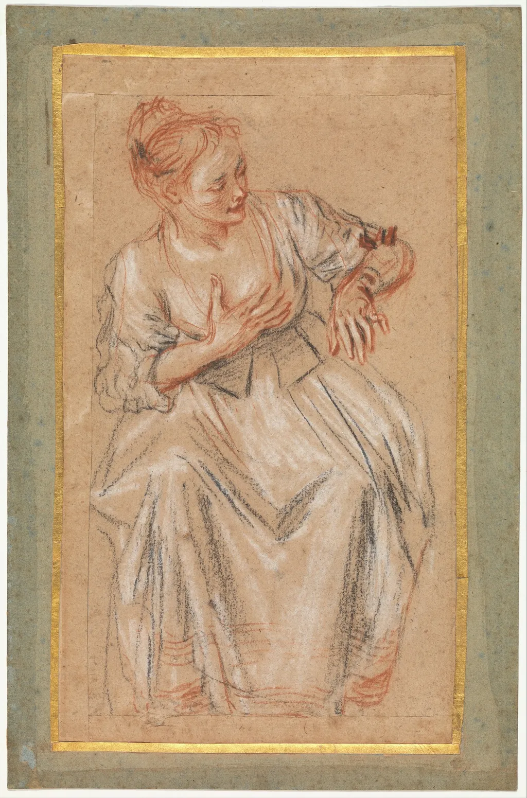 Seated Woman, by Jean Antoine Watteau, unspecified, 1716