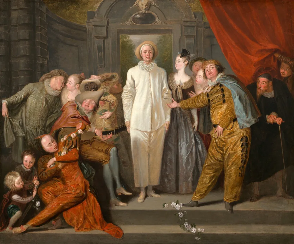 The Italian Comedians, by Jean Antoine Watteau, oil, 1720