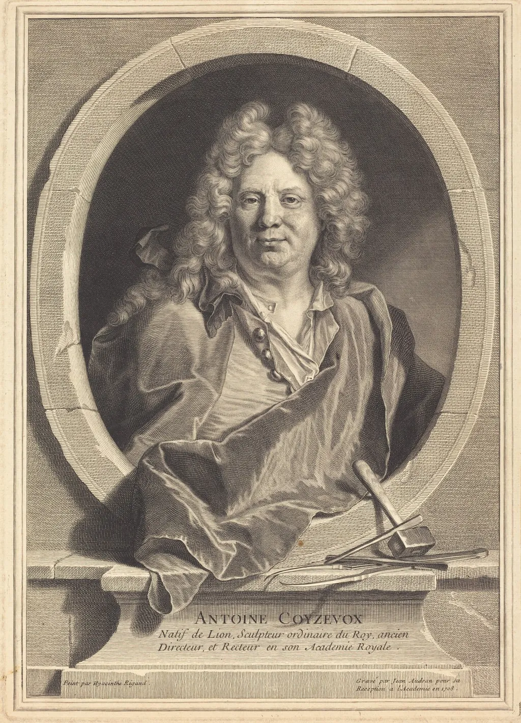 Antoine Coyzevox, by Jean Audran, ink, 1708