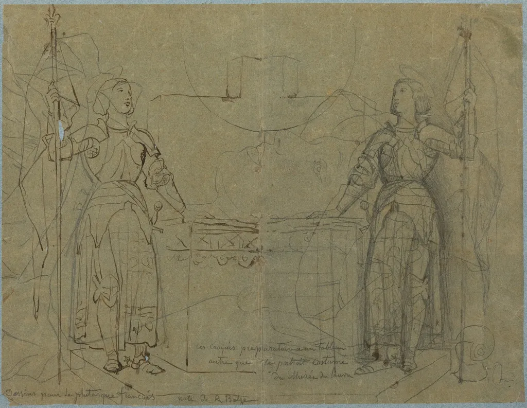 Joan of Arc Standing at the Altar at Reims Cathedral, by Jean Auguste Dominique Ingres, ink, 1844
