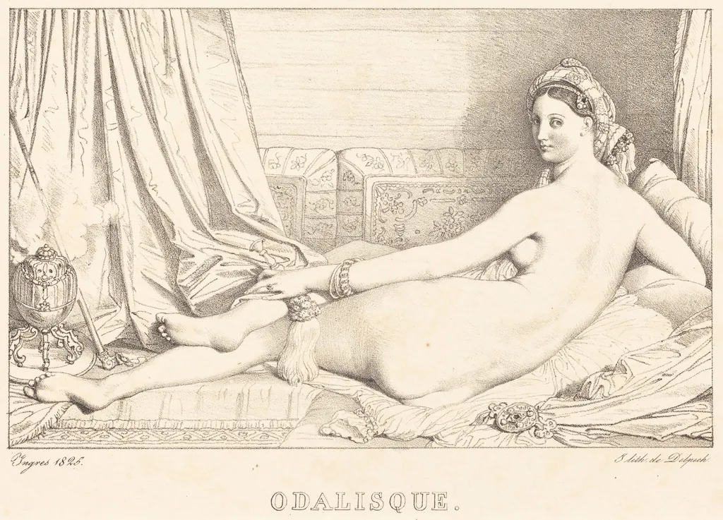 Odalisque, by Jean Auguste Dominique Ingres, ink, 1825