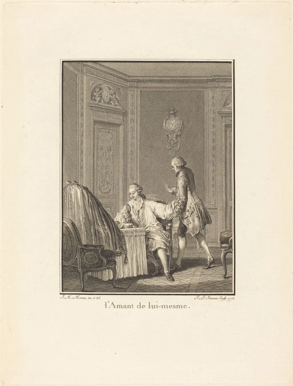 L'amant de lui-mesme, by Jean-Baptiste Blaise Simonet, ink, 1778