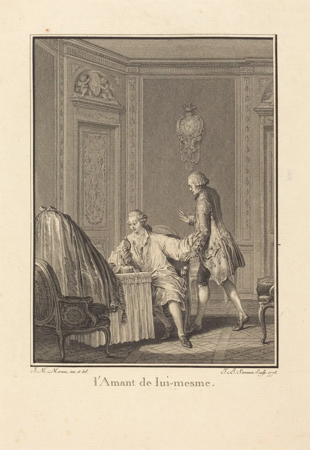 L'amant de lui-mesme, by Jean-Baptiste Blaise Simonet, ink, 1778