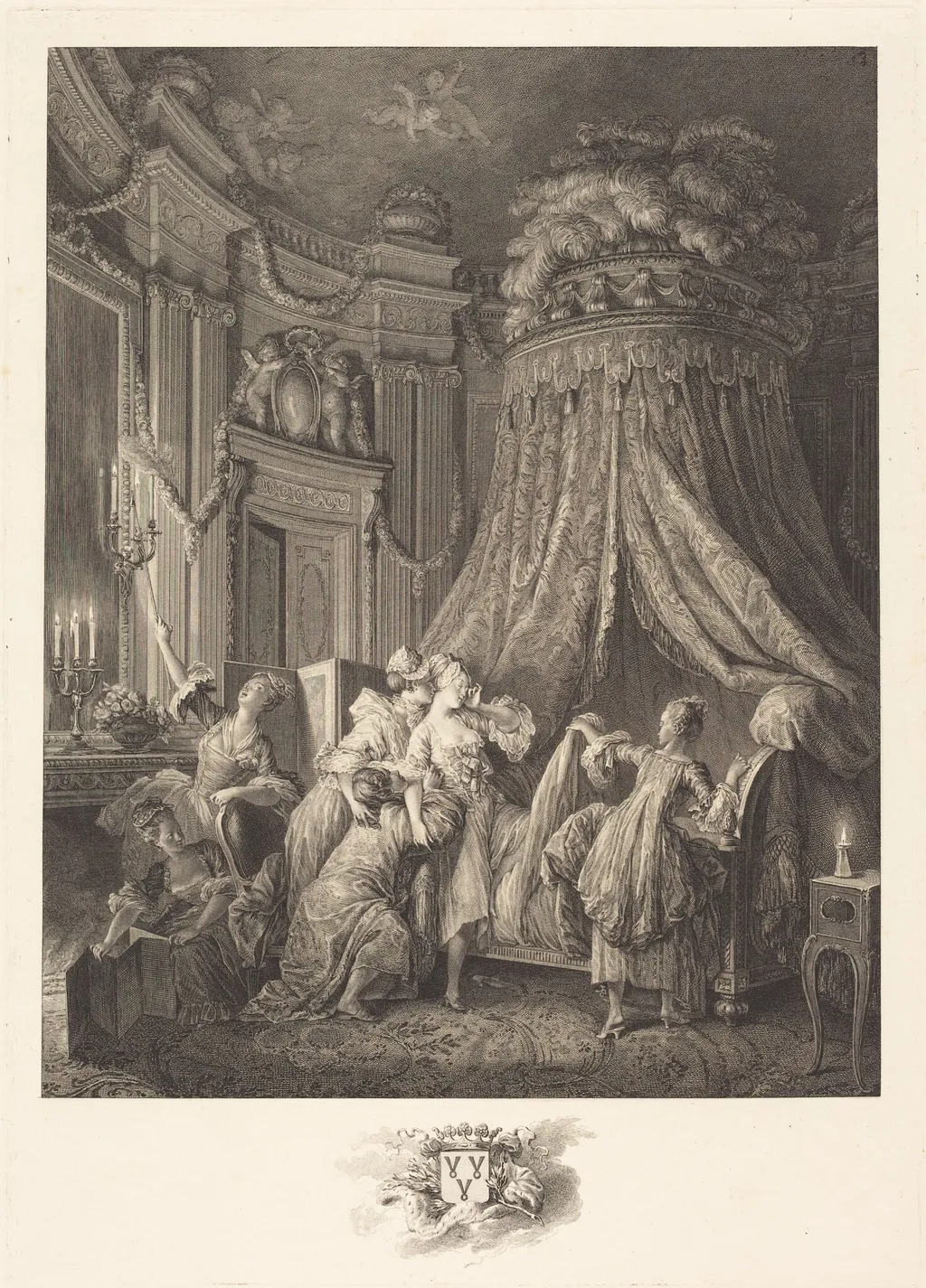 Le couché de la mariée, by Jean-Baptiste Blaise Simonet, ink, 1768