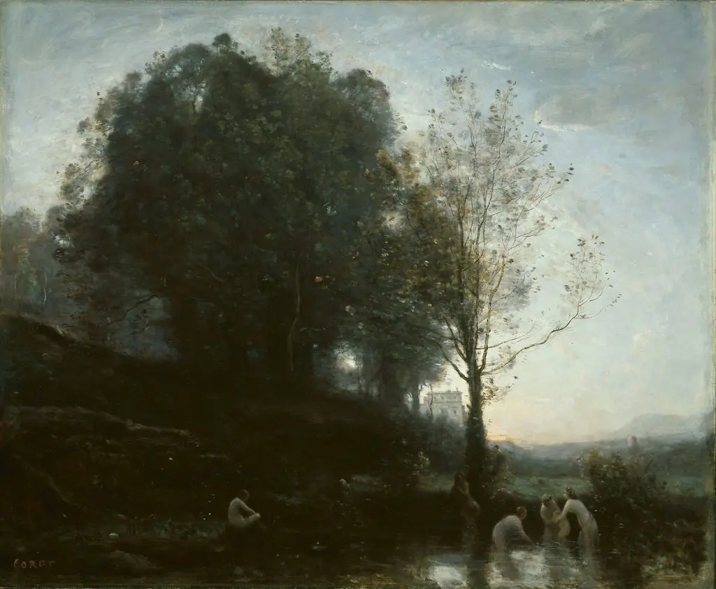 Bathing Nymphs and Child, by Jean Baptiste Camille Corot