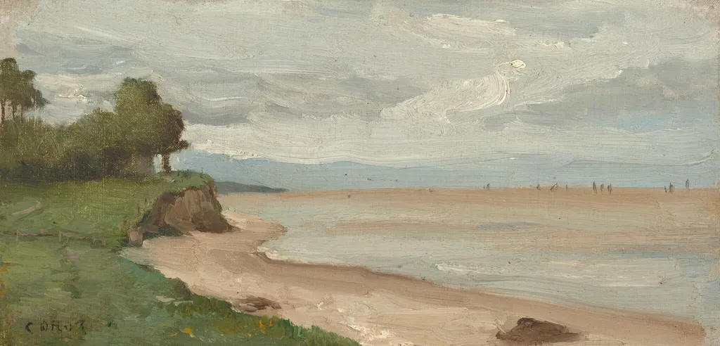Beach near Etretat, by Jean Baptiste Camille Corot, oil, 1872