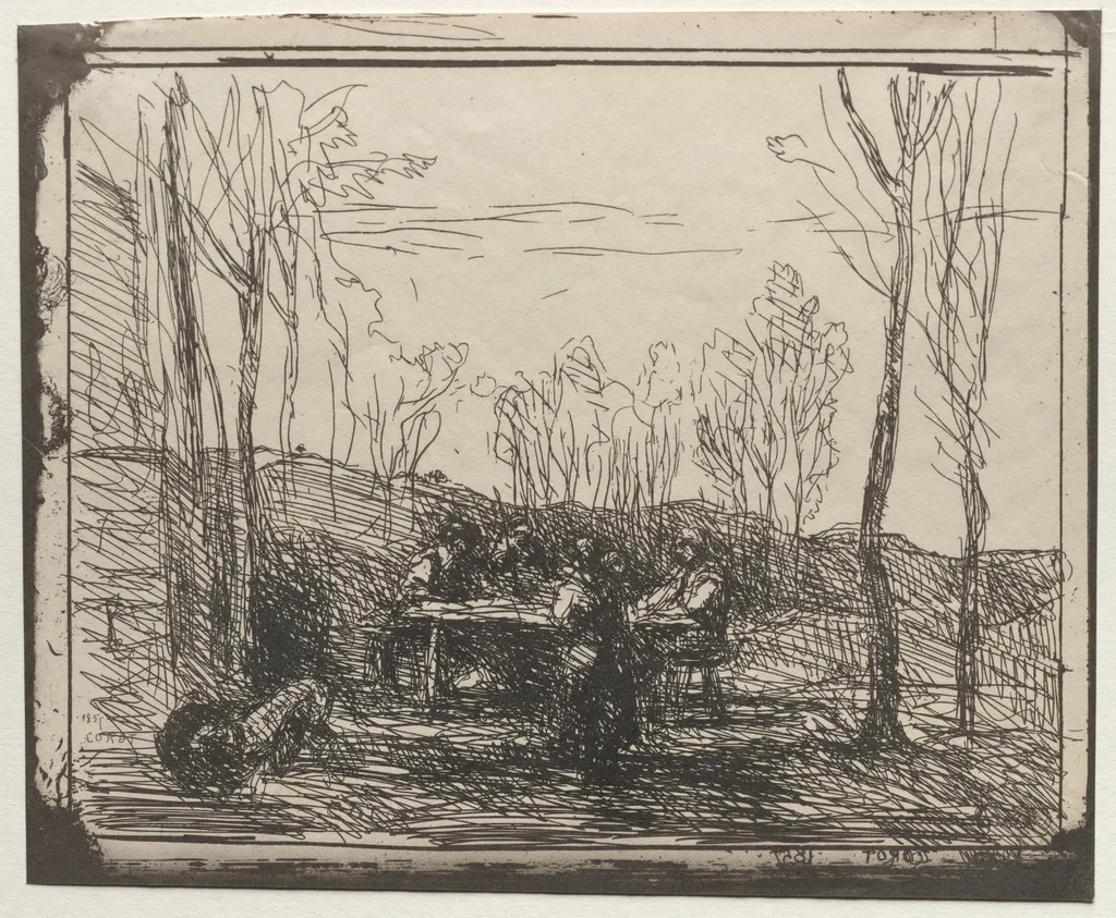 Breakfast in a Glade, by Jean Baptiste Camille Corot, 1857