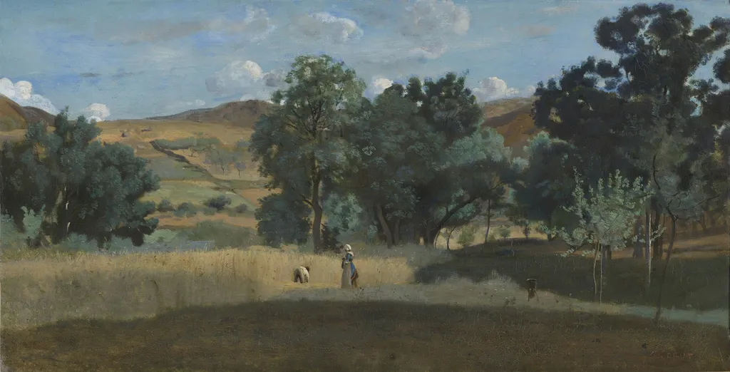 Champ de blé dans le Morvan, by Jean Baptiste Camille Corot, oil, 1842