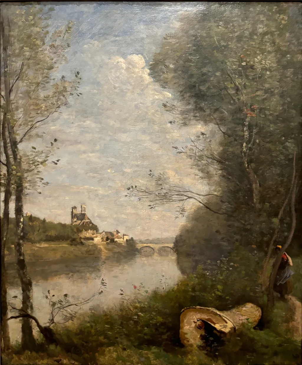 Distant view of Mantes Cathedral, by Jean Baptiste Camille Corot, oil, 1860