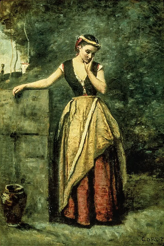 Dreaming woman at the well, by Jean Baptiste Camille Corot