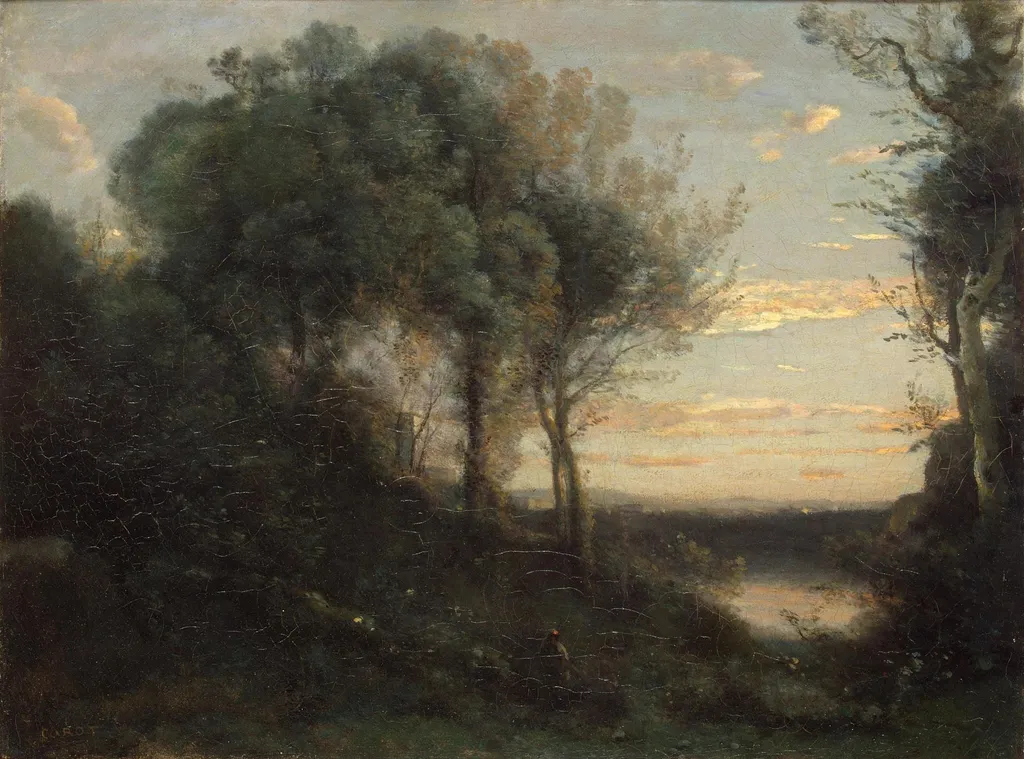 Evening, by Jean Baptiste Camille Corot, oil, 1860