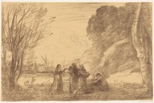 Family at Terracina (Une famille a terracine), by Jean Baptiste Camille Corot