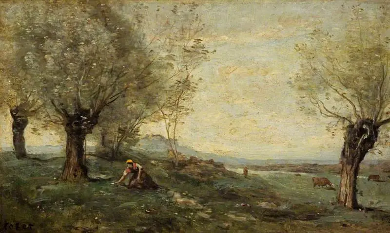 Gathering Primroses, by Jean Baptiste Camille Corot
