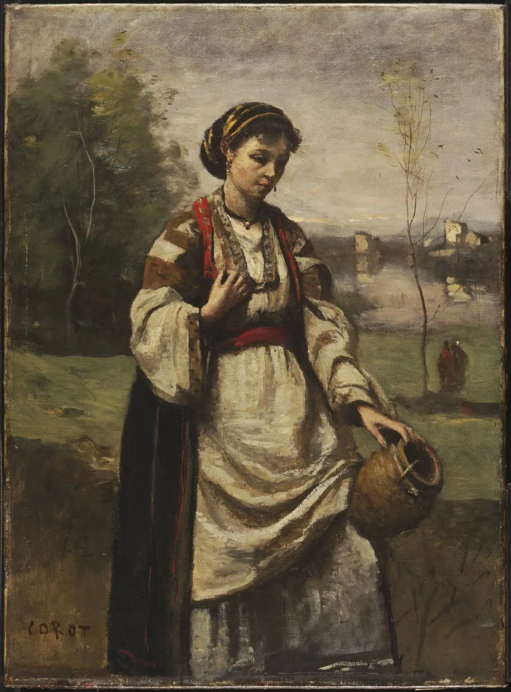 Gypsy Girl at a Fountain, by Jean Baptiste Camille Corot, oil, 1867