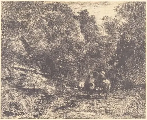 Horseman and Vagabond in the Forest (Le Cavalier en forêt et le piéton), by Jean Baptiste Camille Corot