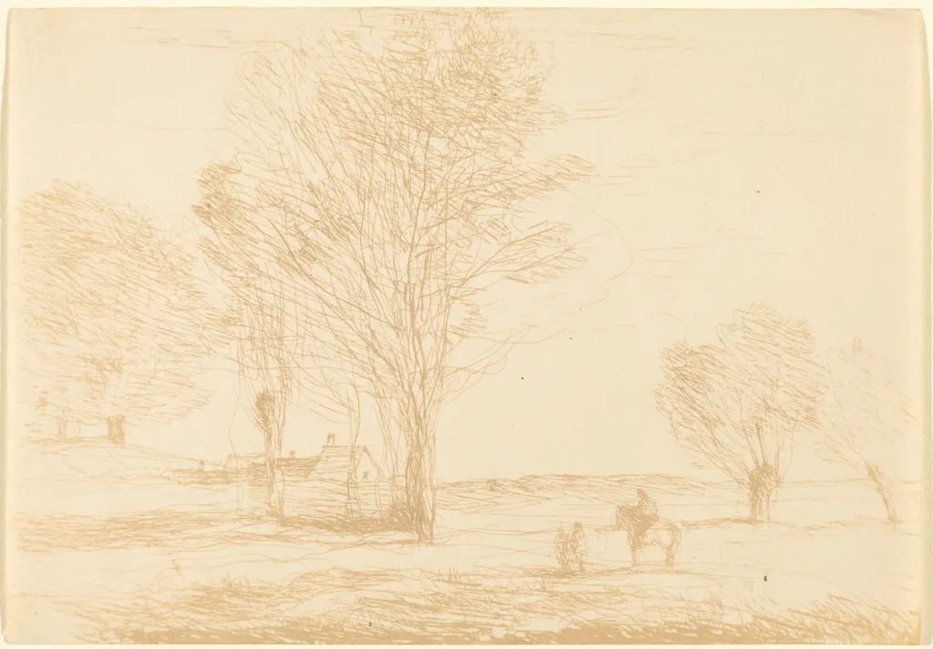 Horseman Halted in the Countryside (Cavalier arrete dans la campagna), by Jean Baptiste Camille Corot, 1874