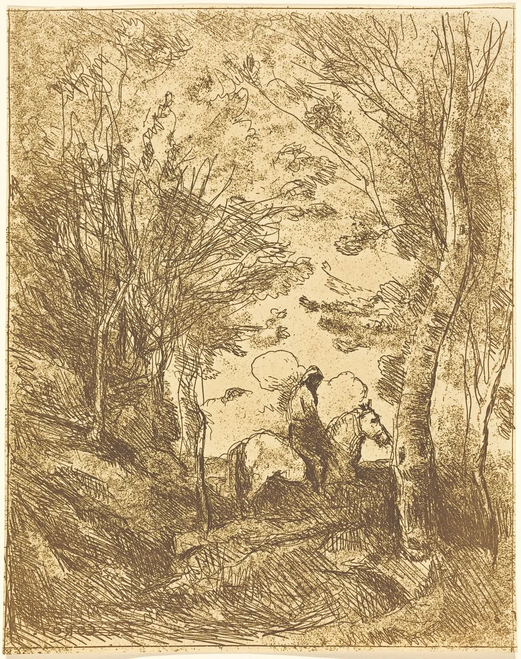 Horseman in the Woods, Large Plate (Le Grand Cavalier sous bois), by Jean Baptiste Camille Corot, 1854