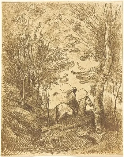 Horseman in the Woods, Large Plate (Le Grand Cavalier sous bois), by Jean Baptiste Camille Corot