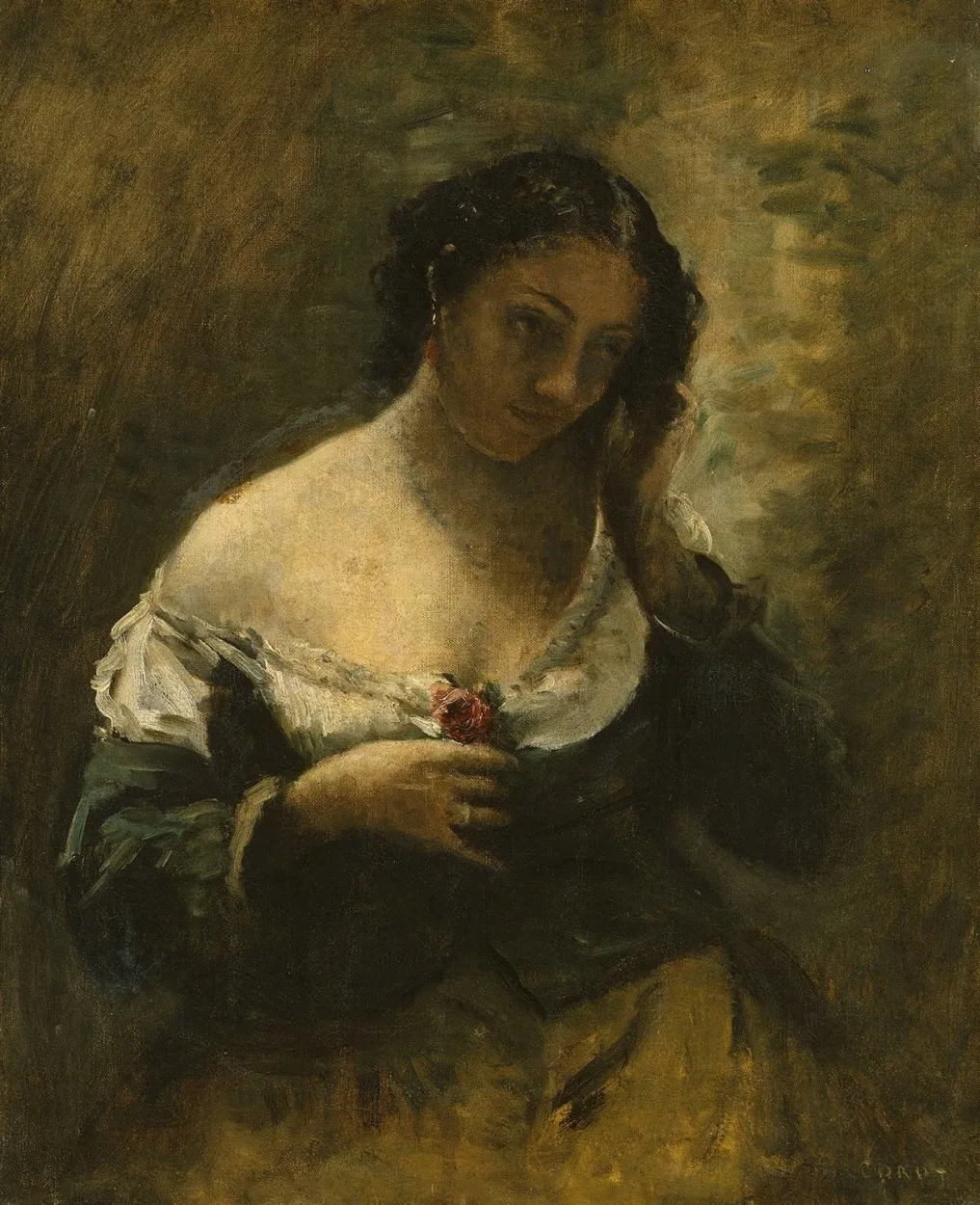 La fille à la rose, by Jean Baptiste Camille Corot, oil, 1863