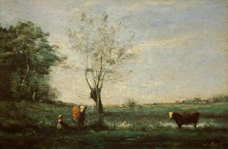 Landscape with Two Cows, by Jean Baptiste Camille Corot