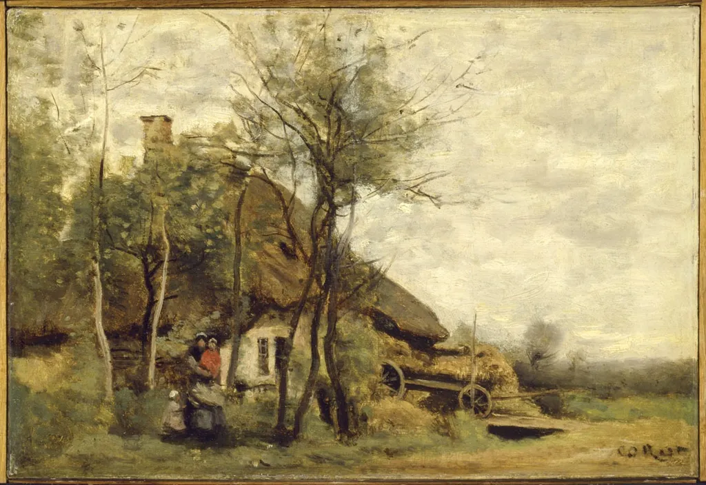 Little farm near Saint-Lô, by Jean Baptiste Camille Corot, oil, 1864