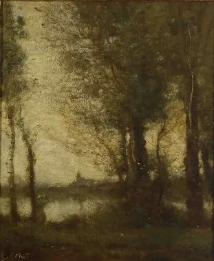 Memories of the marshes of Fampoux. Dawn, by Jean Baptiste Camille Corot, oil, 1871