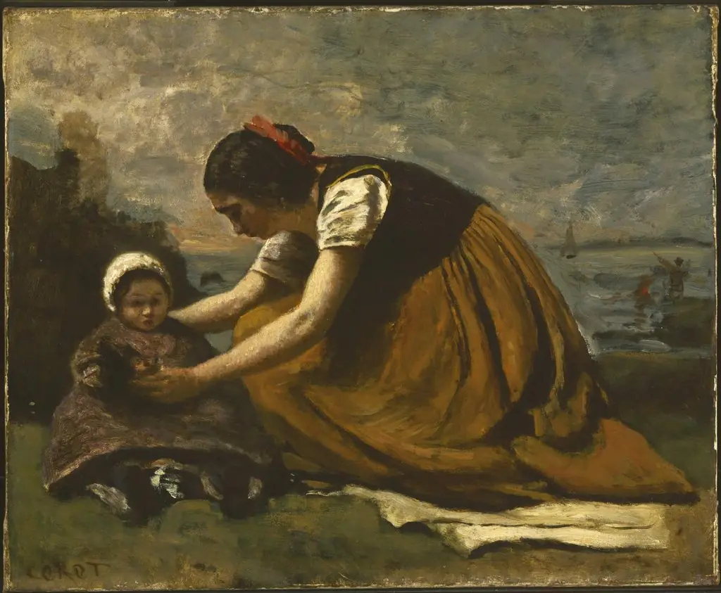 Mother and Child on a Beach, by Jean Baptiste Camille Corot