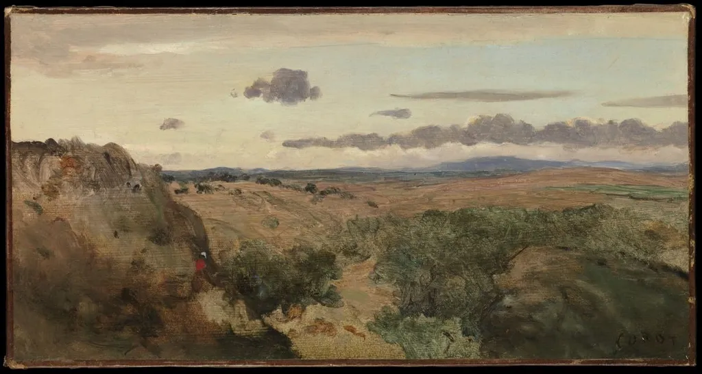 Mountainous Landscape, by Jean Baptiste Camille Corot, unspecified, 1845