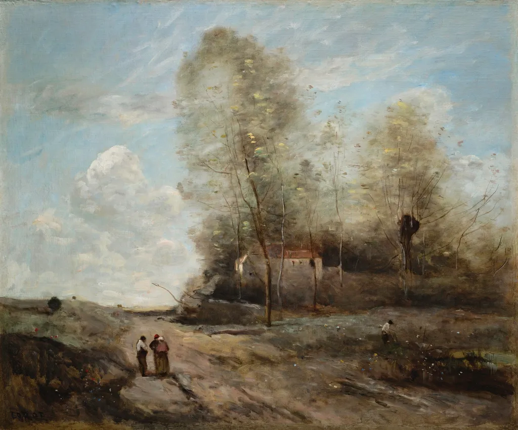 Pastoral Landscape, by Jean Baptiste Camille Corot, oil, 1865
