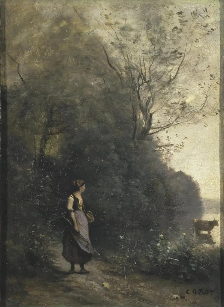 Peasant Girl Grazing a Cow at the a Forest, by Jean Baptiste Camille Corot